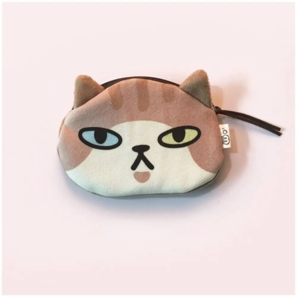 Mini pochette kawaii con espressione di gatto, porta auricolari e monete
