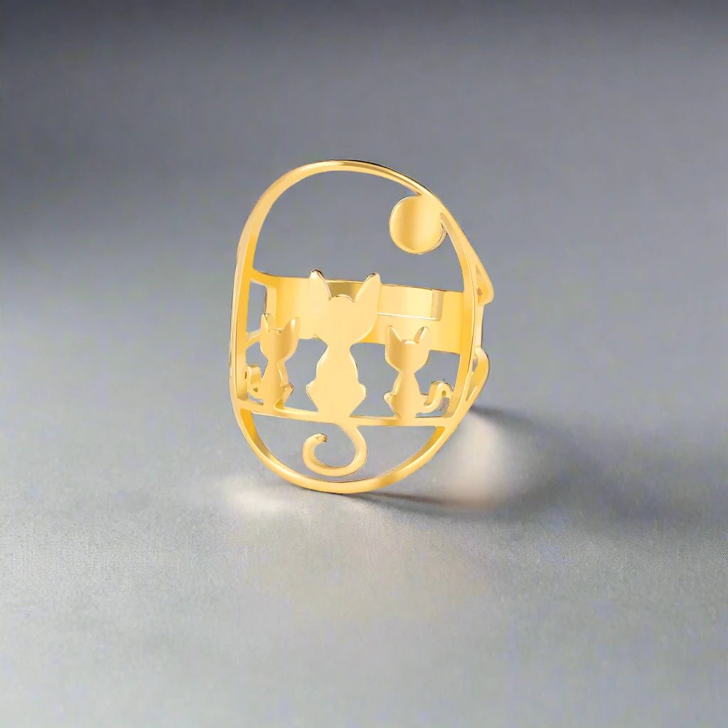Anello Gatto Tre Gatti in acciaio inossidabile regolabile