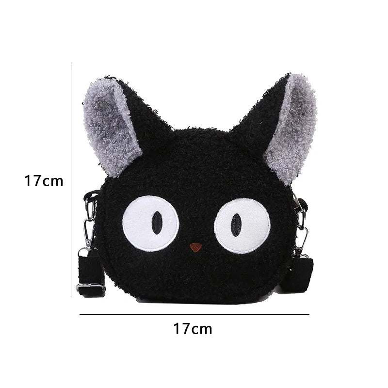 Borsa a tracolla gatto nero kawaii, morbida e spaziosa