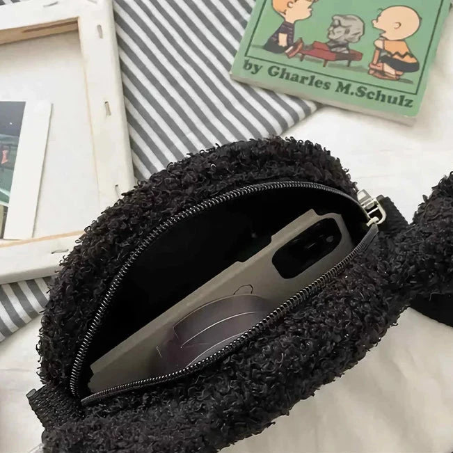 Borsa a tracolla gatto nero kawaii, morbida e spaziosa