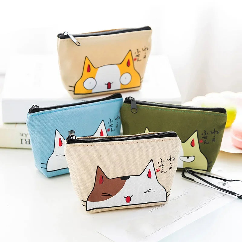 Mini portamonete con stampa di gatti, tessuto Oxford resistente e chiusura a zip, ideale per monete e carte.