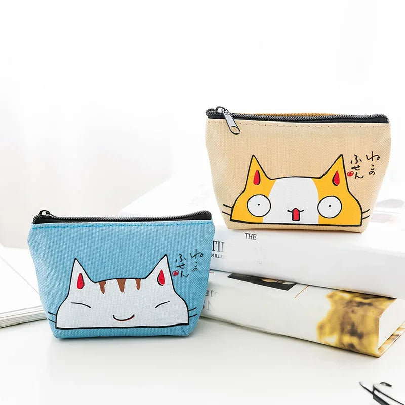 Mini portamonete con stampa di gatti, tessuto Oxford resistente e chiusura a zip, ideale per monete e carte.