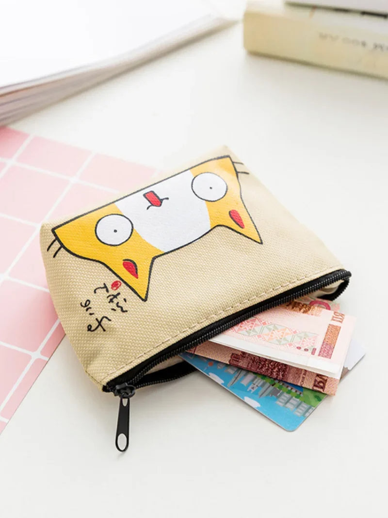 Mini portamonete con stampa di gatti, tessuto Oxford resistente e chiusura a zip, ideale per monete e carte.