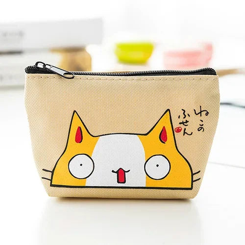Mini portamonete con stampa di gatti, tessuto Oxford resistente e chiusura a zip, ideale per monete e carte.