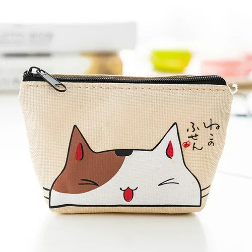 Mini portamonete con stampa di gatti, tessuto Oxford resistente e chiusura a zip, ideale per monete e carte.