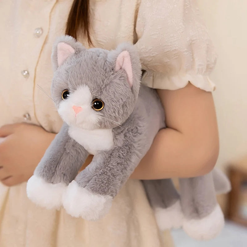 Peluche gatto per bambini da 53cm, morbido cuscino peluche realistico bianco e grigio