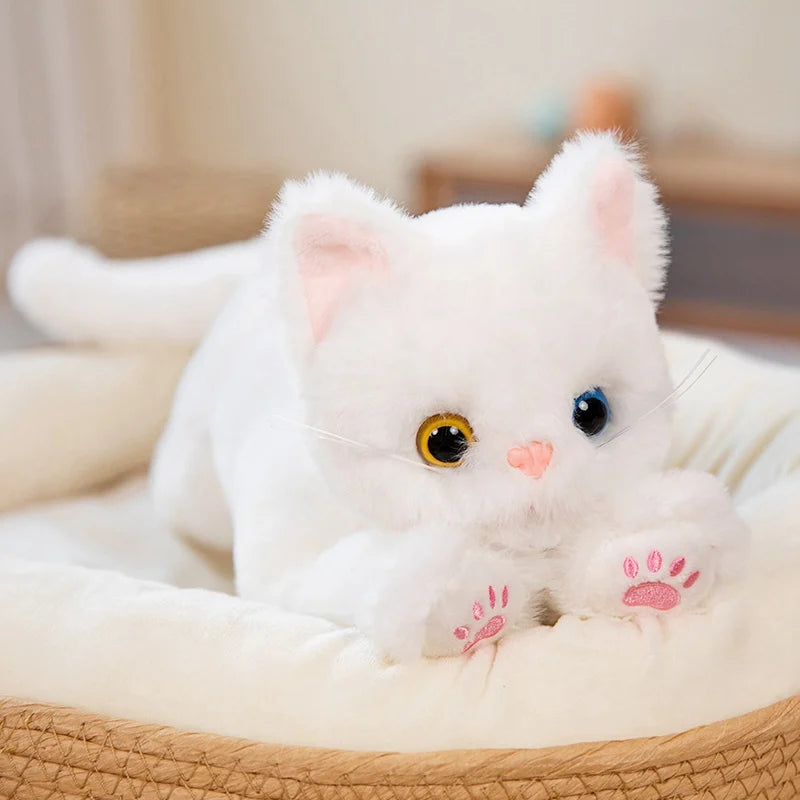 Peluche gatto per bambini da 53cm, morbido cuscino peluche realistico bianco e grigio