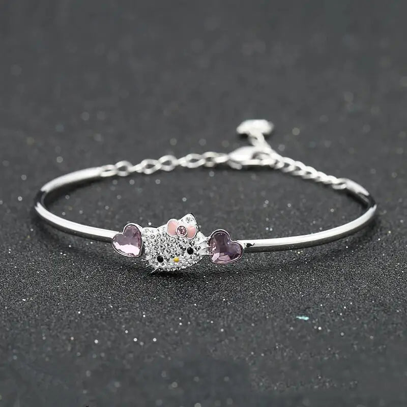 Bracciale Hello Kitty in argento 925 con strass scintillanti