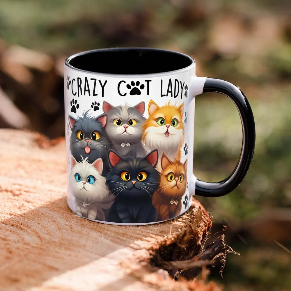 Tazza in ceramica bianca da 11oz con scritta "Crazy Cat Lady", manico ergonomico, e design a tema gatto, sicura per microonde e lavastoviglie